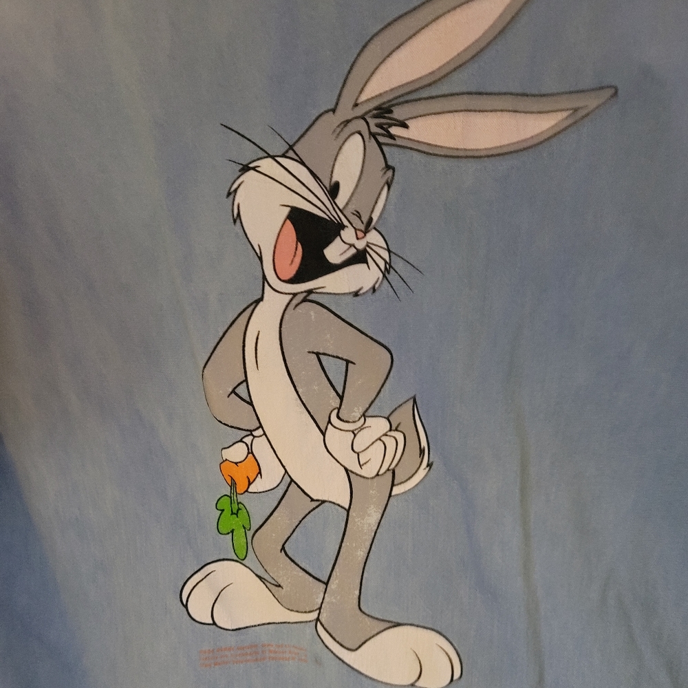 ADORABLE BUGS BUNNY JEAN SHIRT W/ DISTRESSED LOOK- LARGE